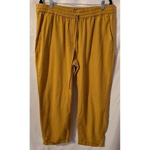 J Crew Womens Linen Cotton Blend Ankle Pants 16 Mustard Drawstring Cuffed Beach